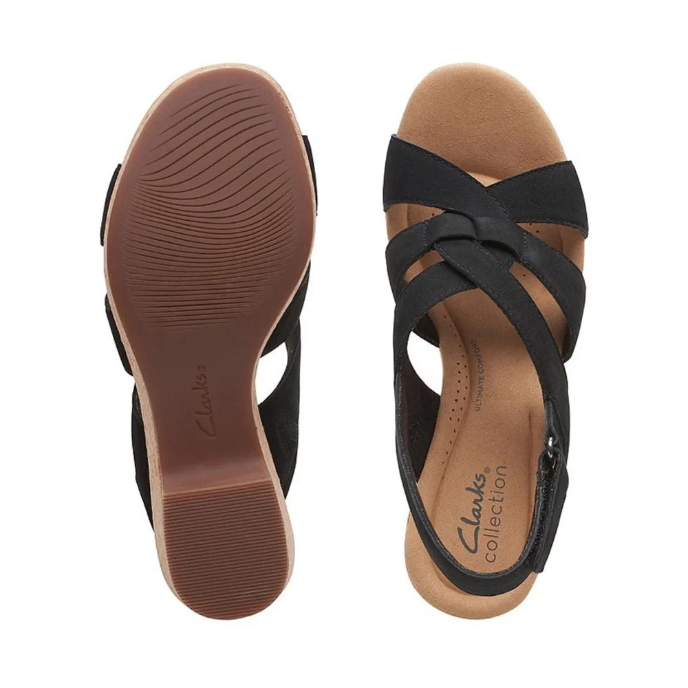 Clarks Black Nubuck Giselle Beach Wedge Sandal – Size 8.5M - Picture 3 of 13